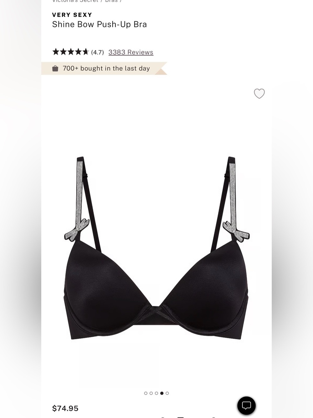 NWT! Victoria’s Secret VERY SEXY Shine Bow Push-Up Bra Black Size 42c Push-Up